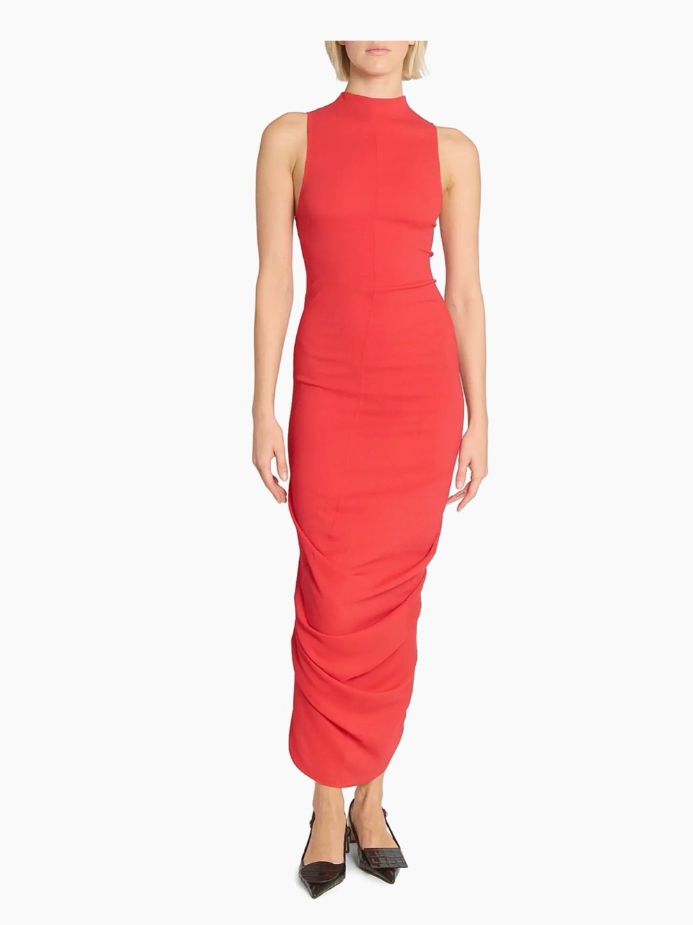 Jacquemus Sleeveless High-Neck Coral-Red Maxi Dress